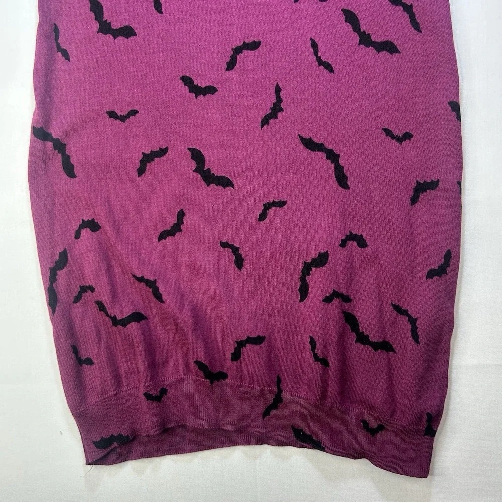 Modcloth Bat Dress Large Knit Midi Sweater Bodycon Purple Goth Witch Halloween - Picture 6 of 16